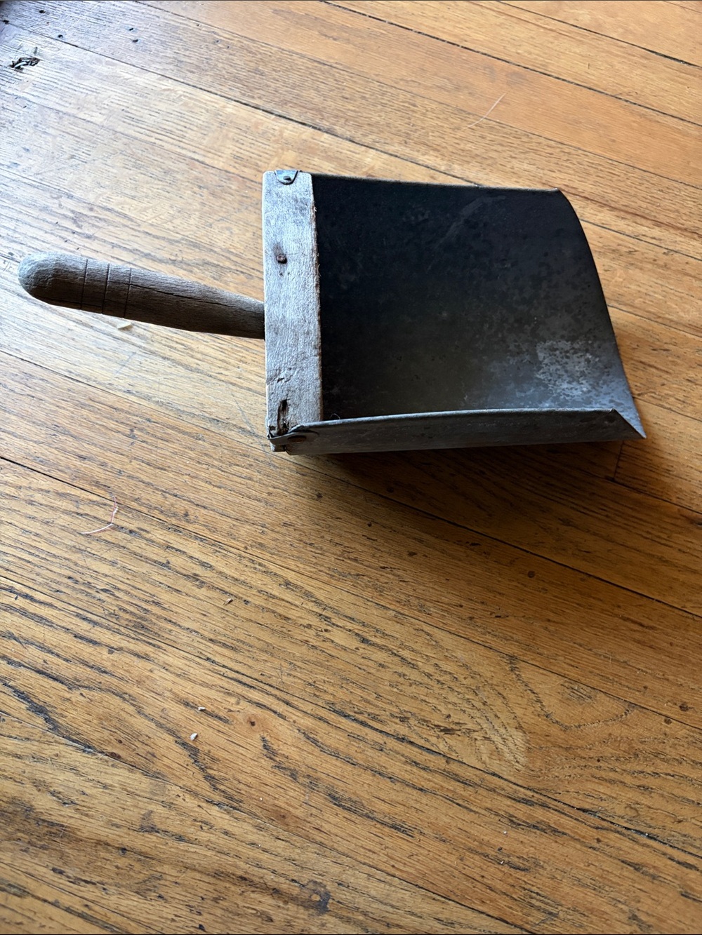 Vintage Black Metal Dustpan with Wooden Handle